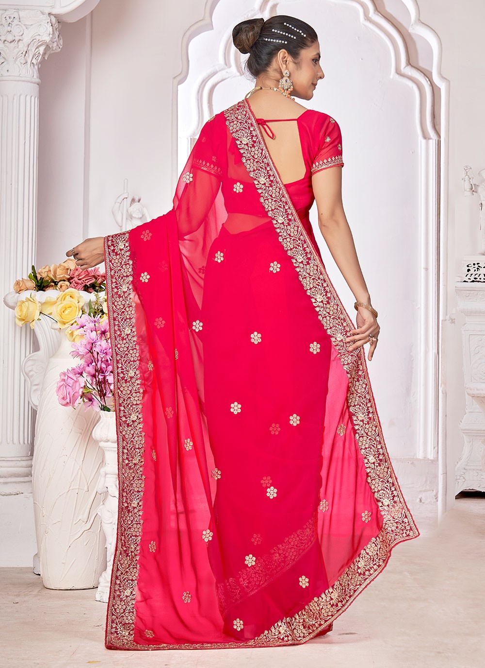 Classic Embroidered Georgette Saree - S7301