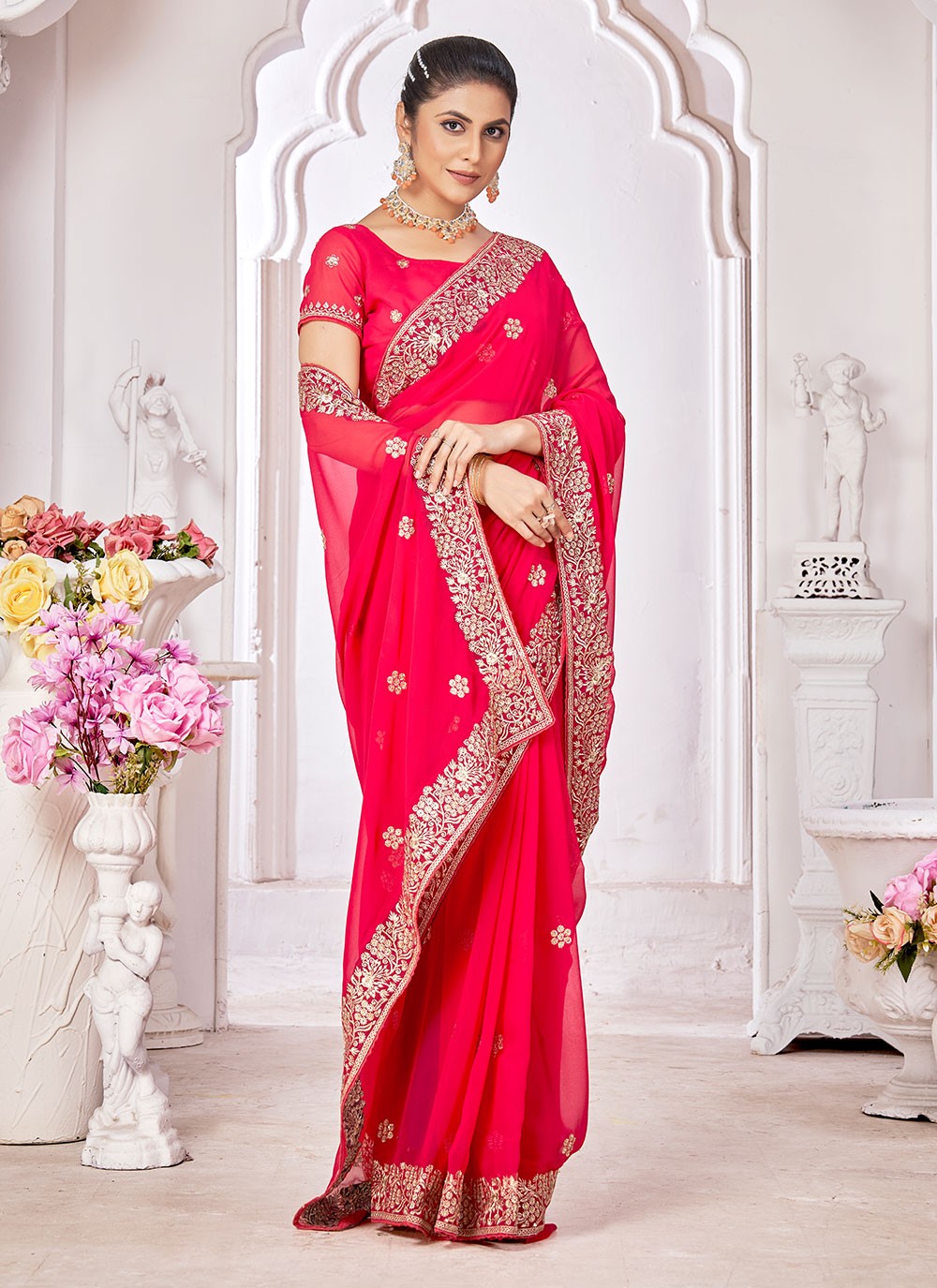 Classic Embroidered Georgette Saree - S7301
