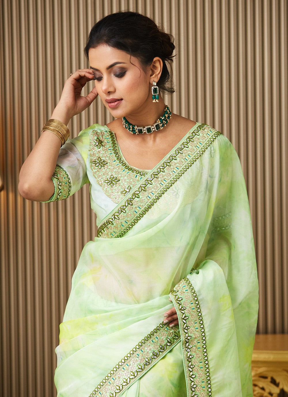 Green Organza Classic Saree Embroidered S16941