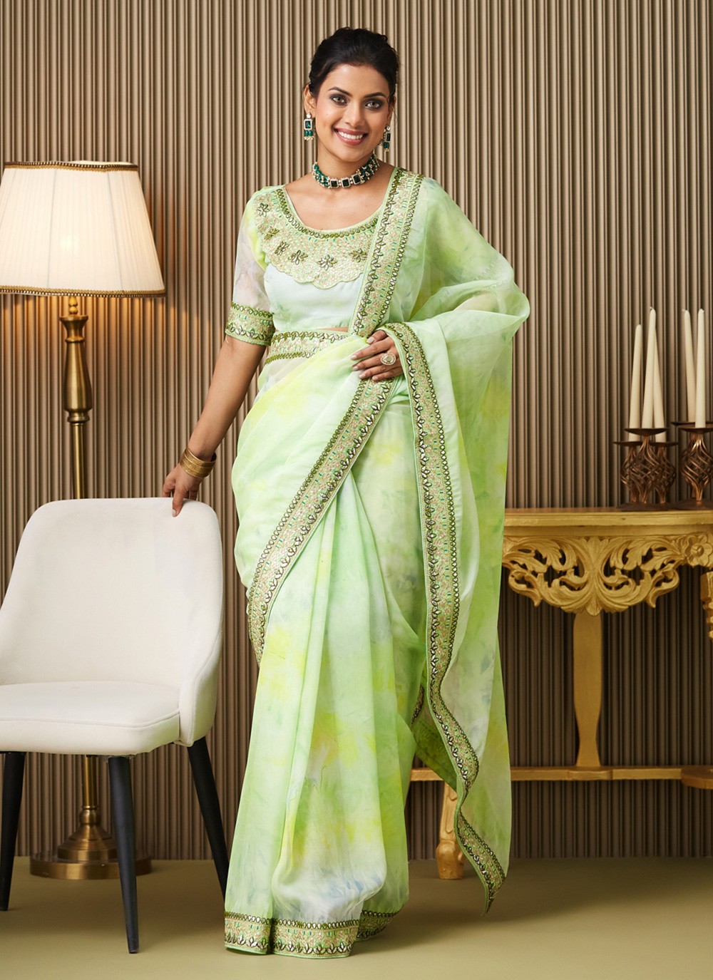Green Organza Classic Saree Embroidered S16941