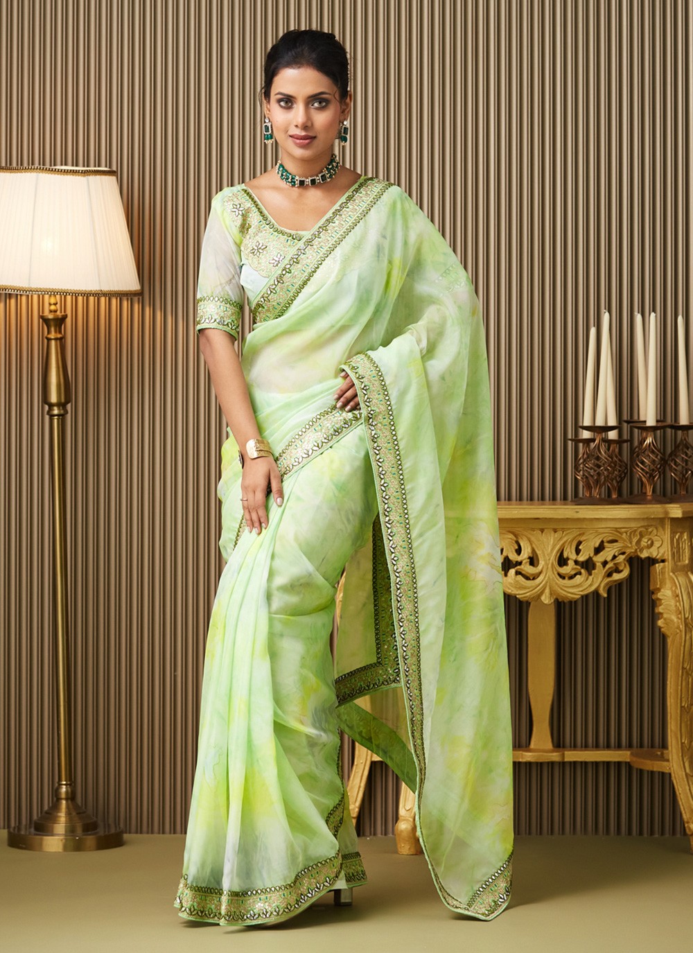 Green Organza Classic Saree Embroidered S16941