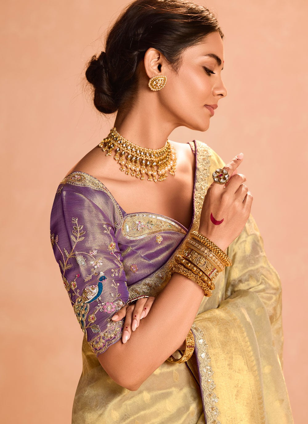 Classic Saree Embroidered Gold Silk S12843