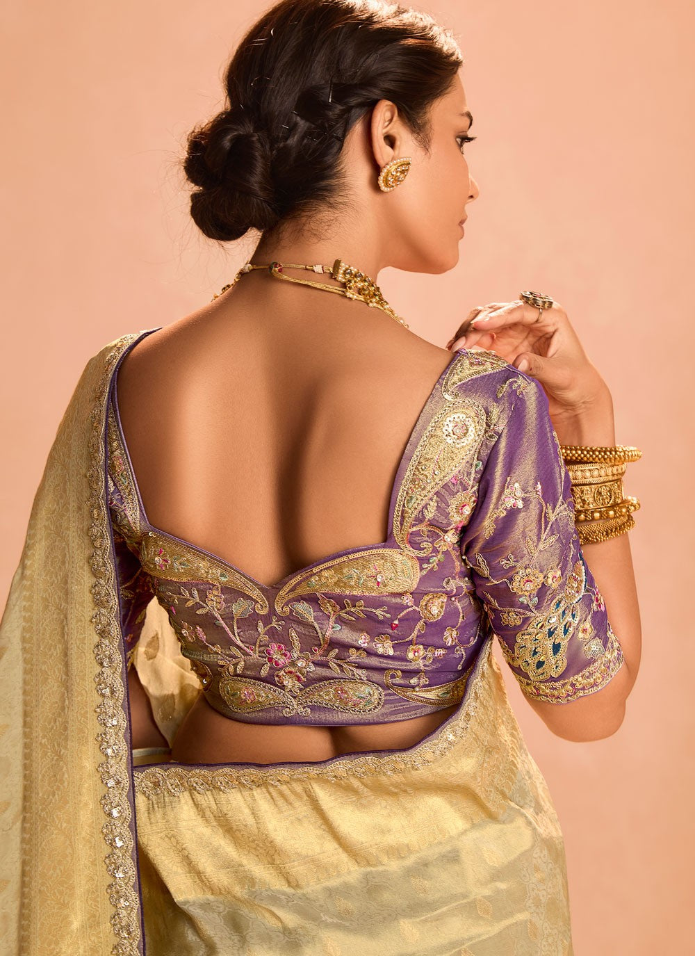 Classic Saree Embroidered Gold Silk S12843