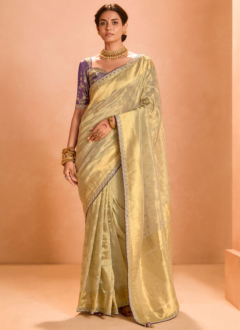 Classic Saree Embroidered Gold Silk S12843