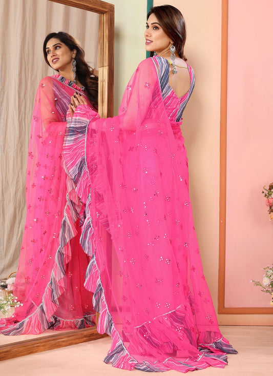Classic Border Work Net Saree - S7540
