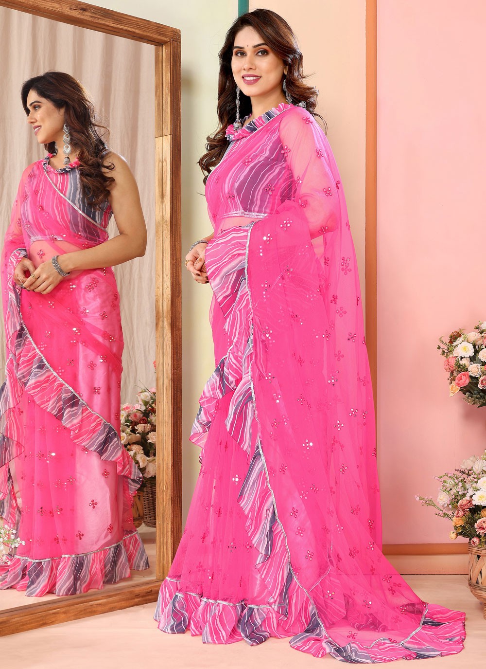 Classic Border Work Net Saree - S7540