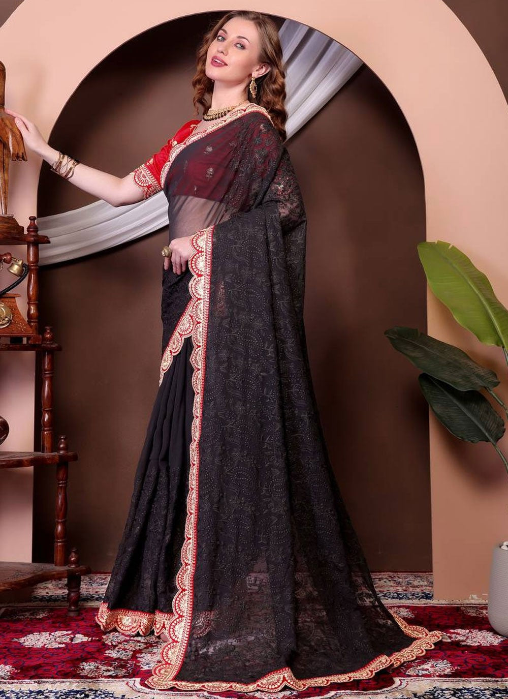 Classic Saree Border Work Black Georgette Saree S12965