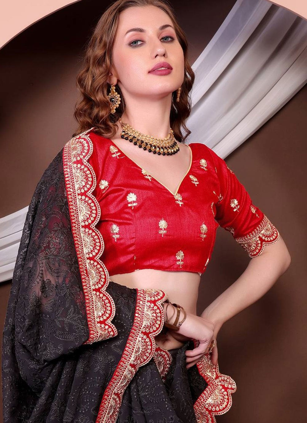 Classic Saree Border Work Black Georgette S12965