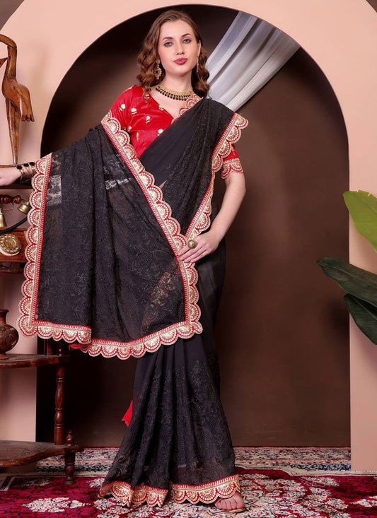 Classic Saree Border Work Black Georgette Saree S12965