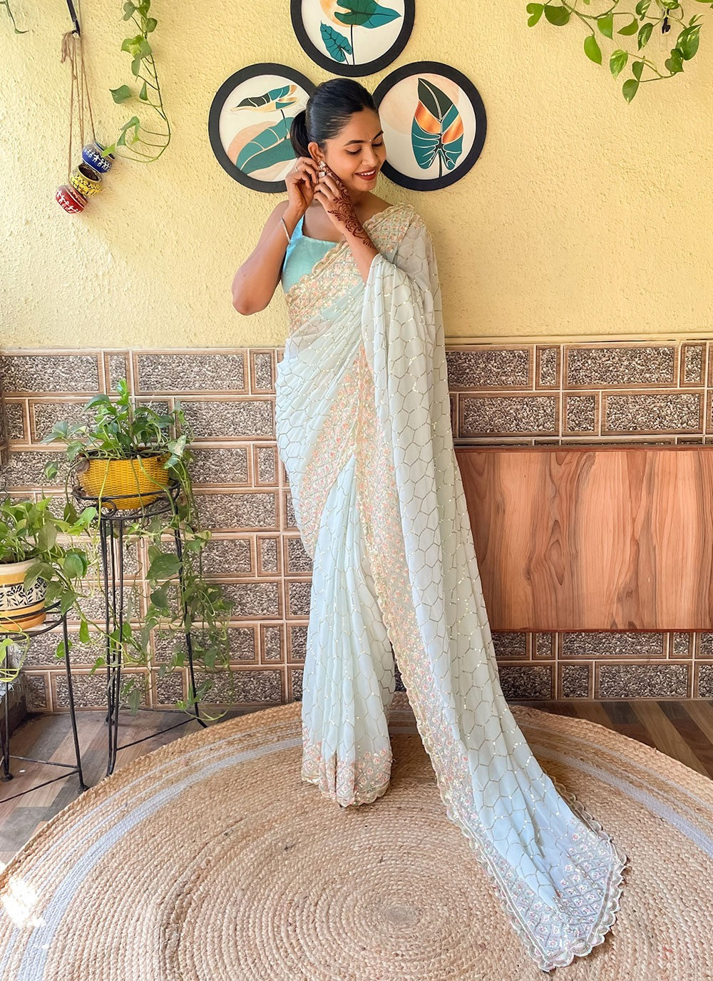 Classic Embroidered Georgette Saree - S6098
