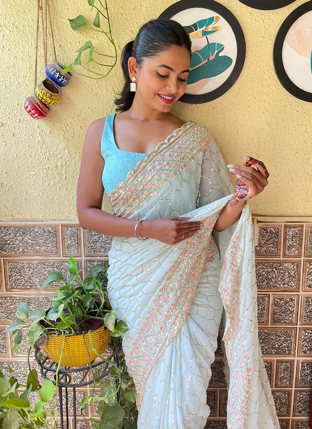 Classic Embroidered Georgette Saree - S6098