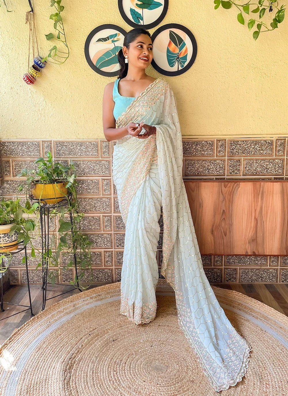 Classic Embroidered Georgette Saree - S6098