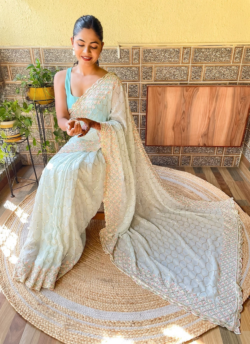 Classic Embroidered Georgette Saree - S6098