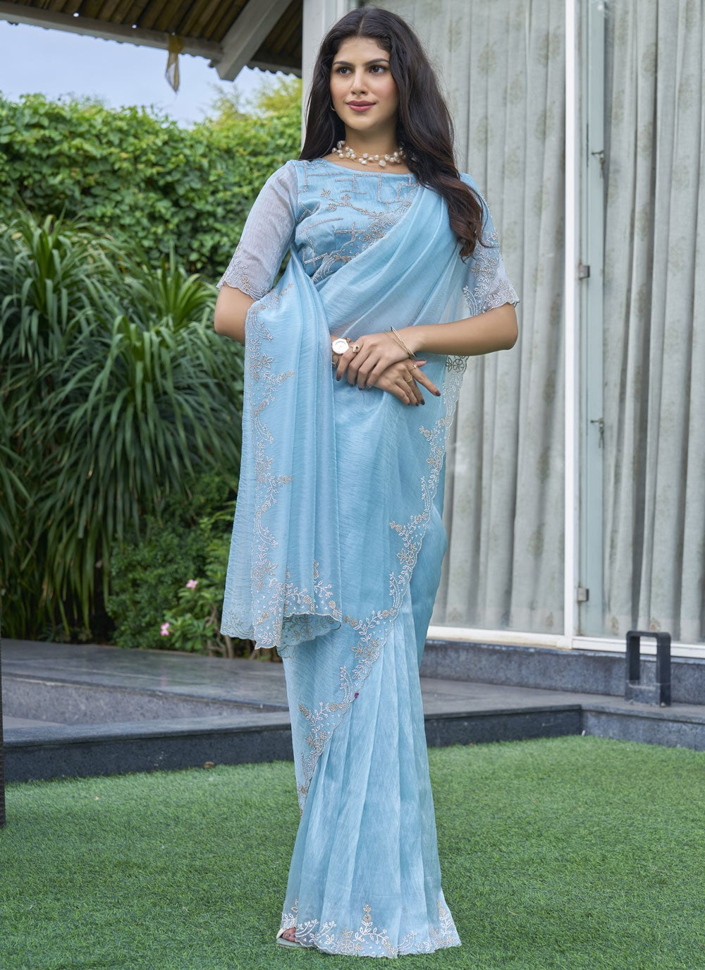 Cutdana, Swarovski Organza Saree - S11641