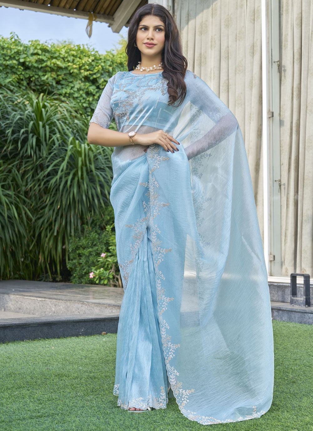 Cutdana, Swarovski Organza Saree - S11641
