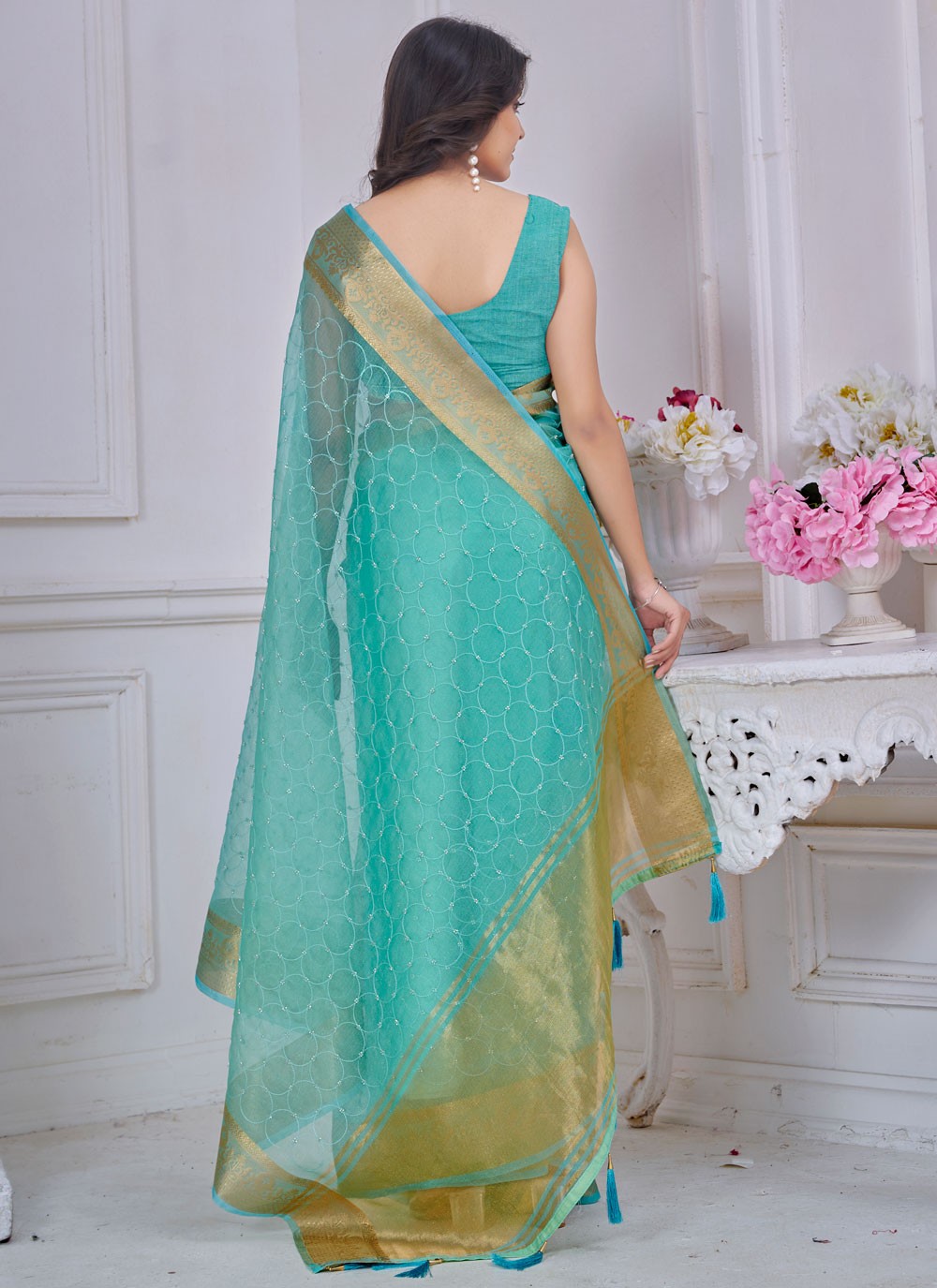 Jacquard Work Jacquard Firozi Classic Saree S14980