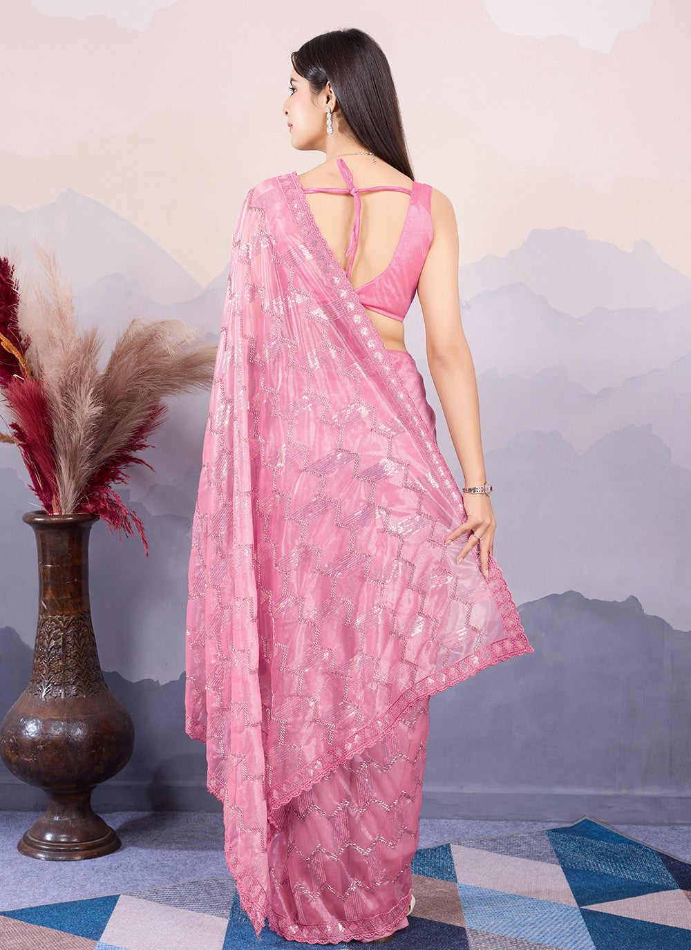Classic Embroidered Net Saree - S8490