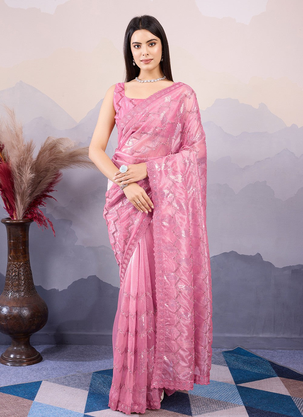 Classic Embroidered Net Saree - S8490