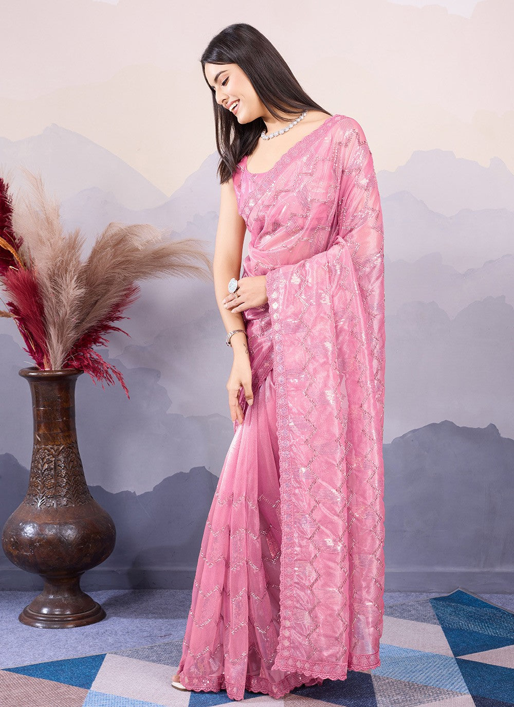 Classic Embroidered Net Saree - S8490