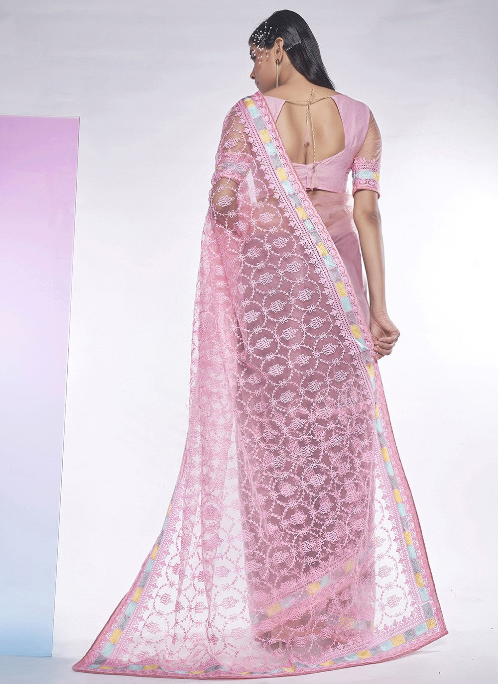 Trendy Embroidered Net Saree - S5258