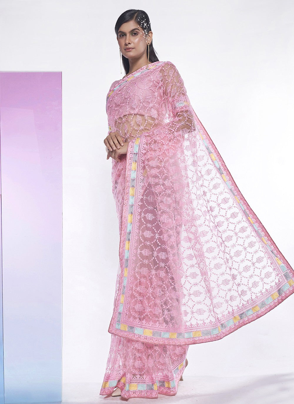 Trendy Embroidered Net Saree - S5258