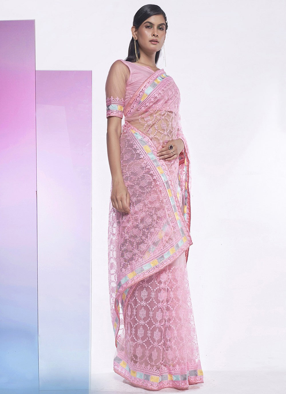 Trendy Embroidered Net Saree - S5258