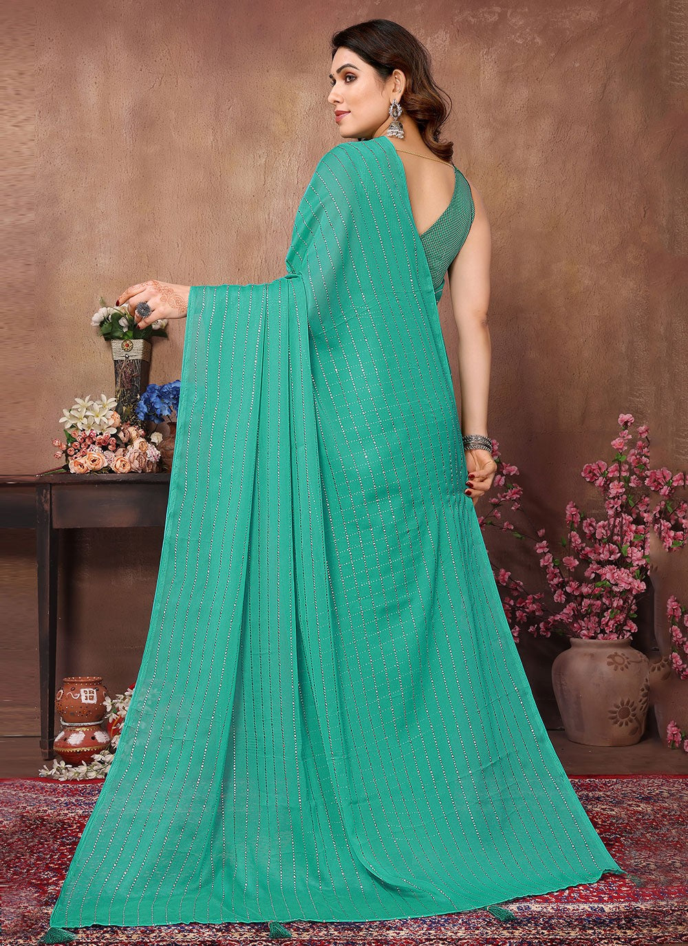 Classic Mukesh Work Rangoli, Satin Silk Saree - S5864