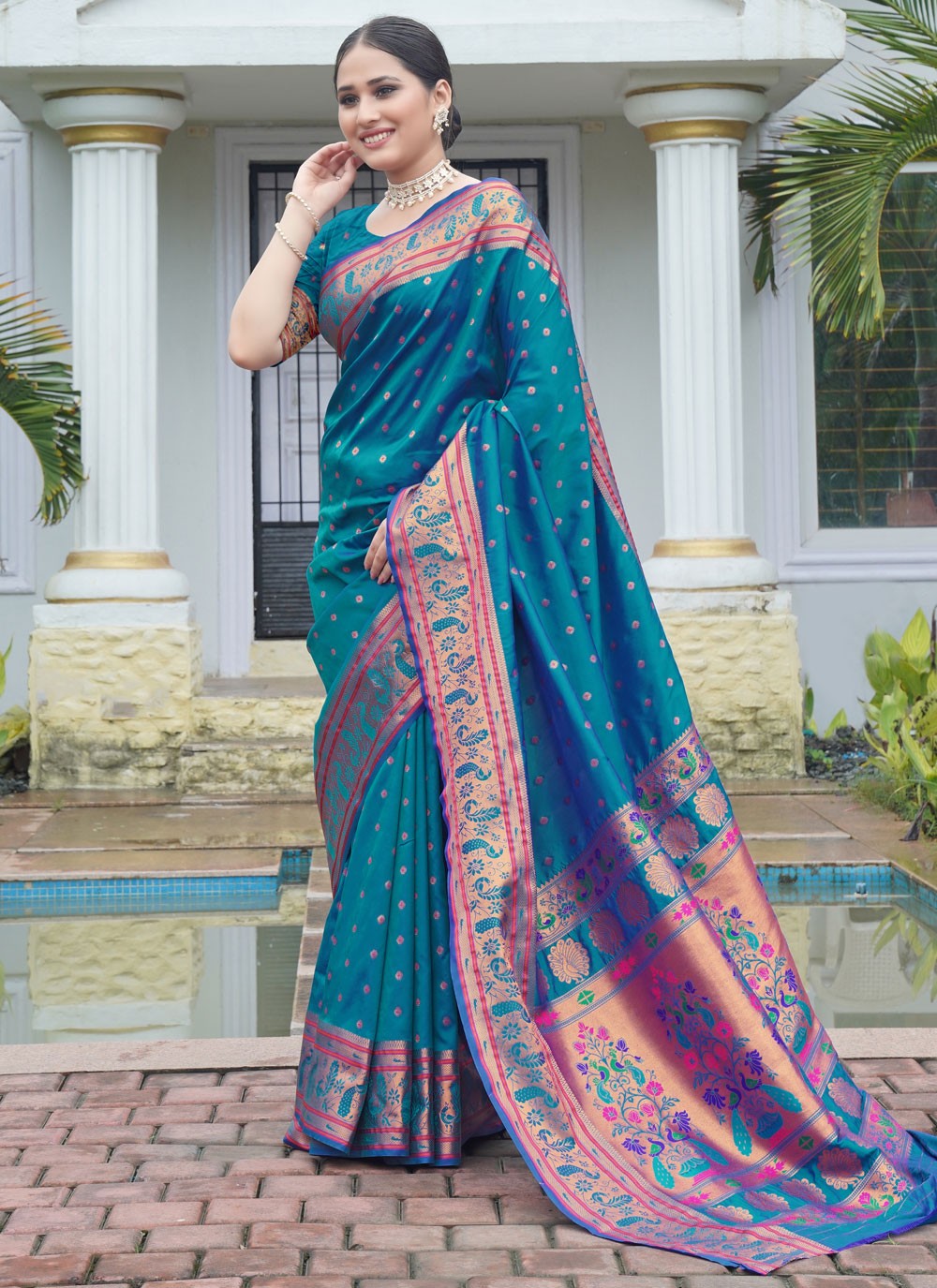 Classic Saree Weaving Zari Blue Paithni S12639