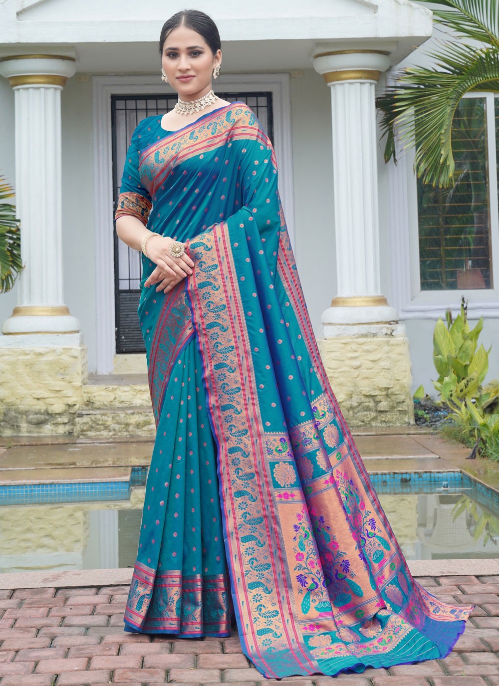 Classic Saree Weaving Zari Blue Paithni S12639