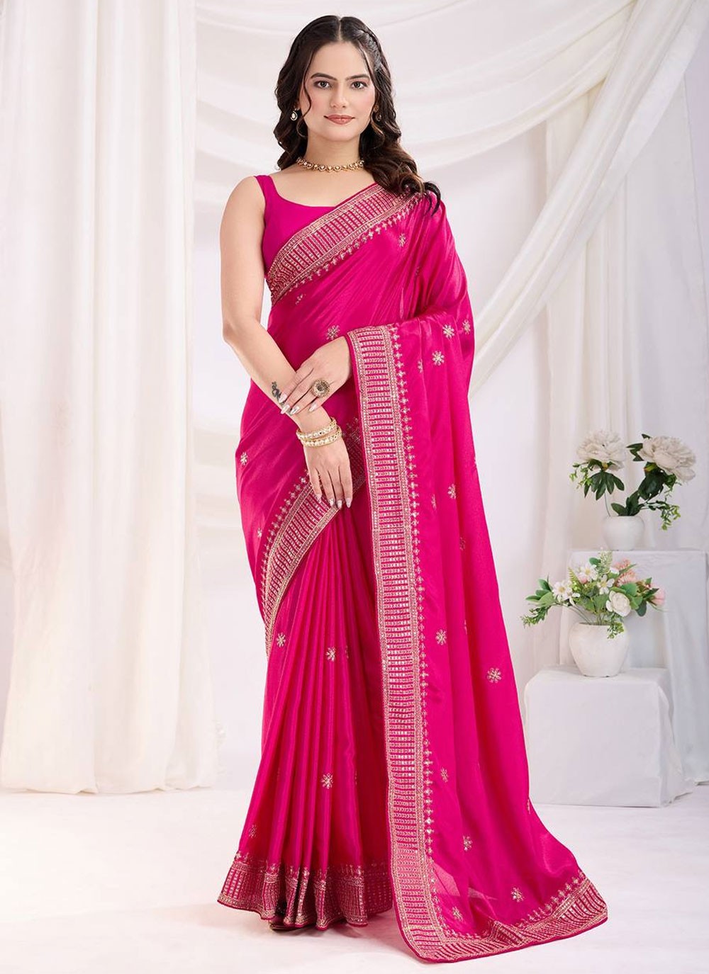 Classic Saree Border Work Peach Silk S12961