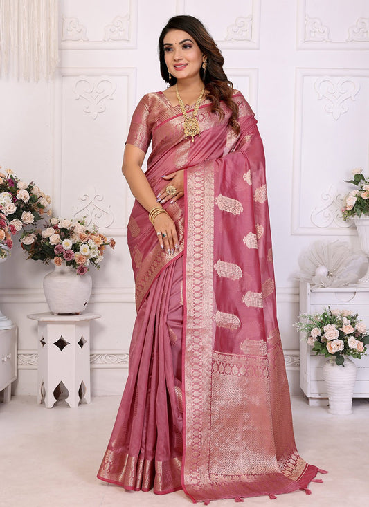 Weaving Zari Silk Pink Saree S14353
