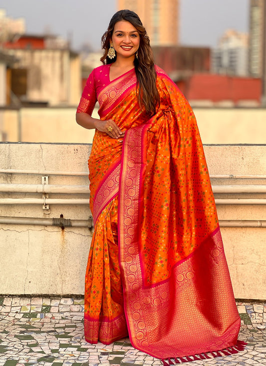 Zari Patola Silk Orange Saree S14749