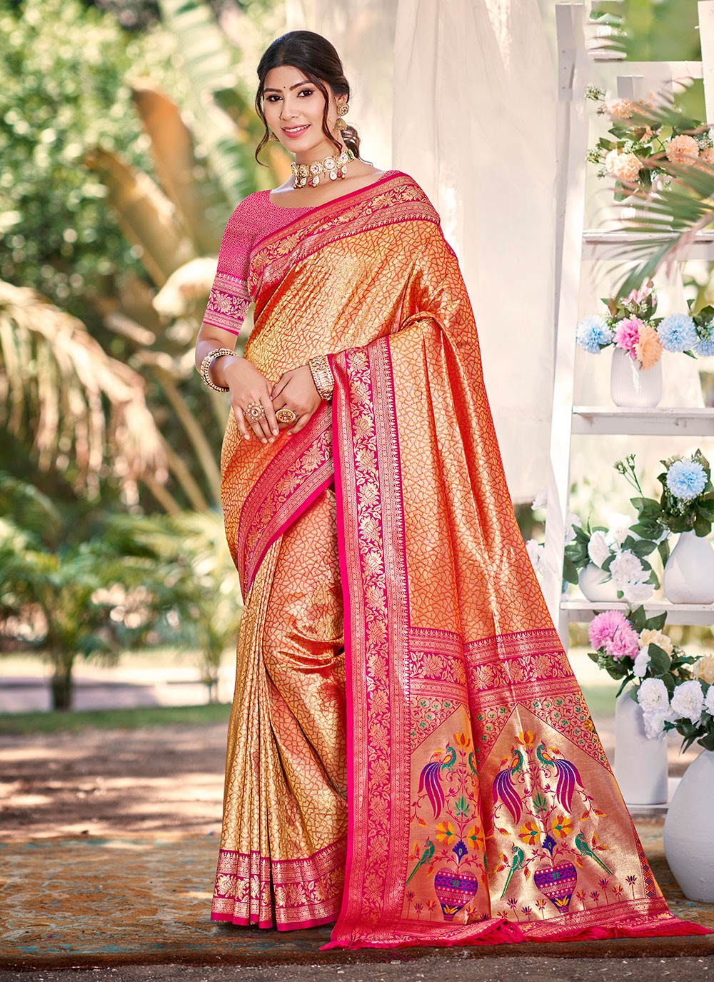 Orange Kanjivaram Silk Classic Saree Weaving Zari S17776
