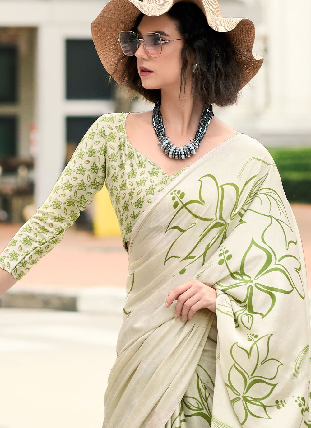 Classic Printed Satin Saree - S7498