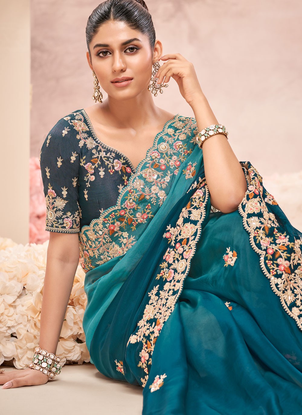 Classic Embroidered Viscose Saree - S8876