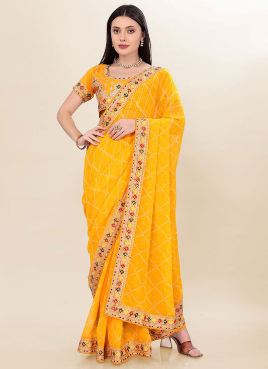 Border Work Georgette Yellow Saree S14057
