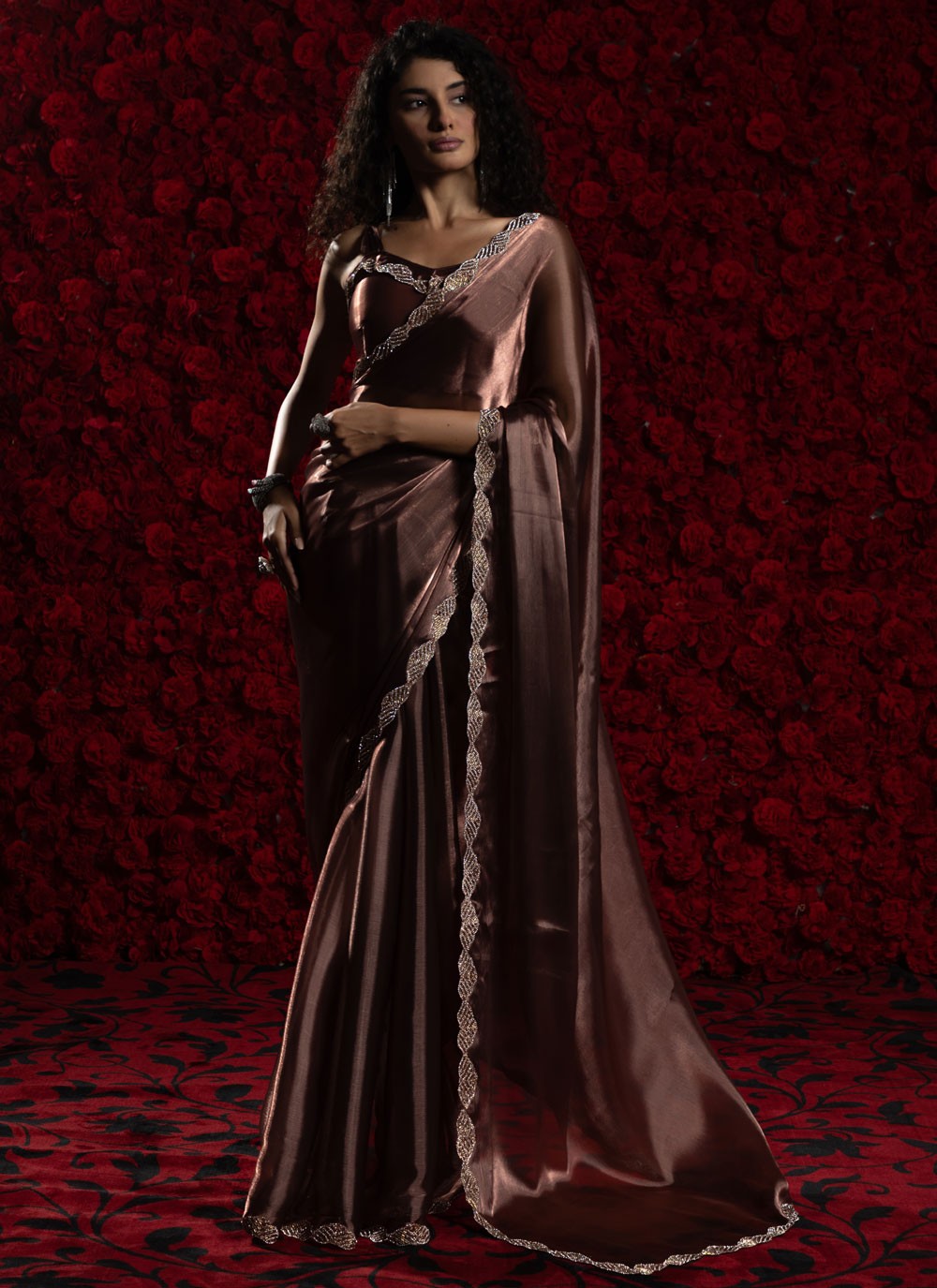 Pink Chiffon Classic Saree Hand Embroidery, Zircon S17797