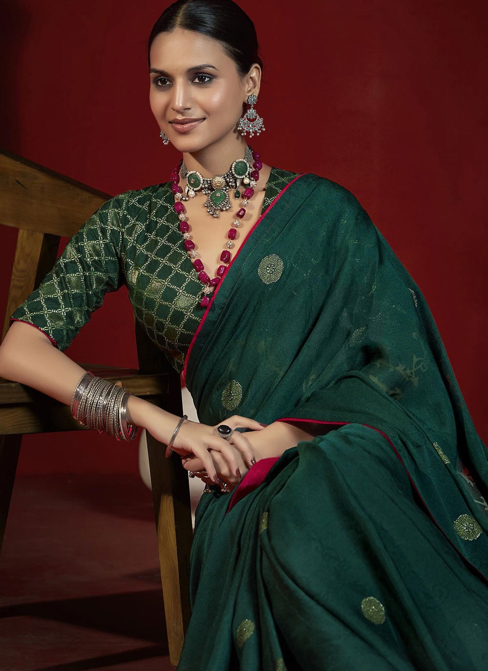 Green Silk Classic Saree Zari S19007