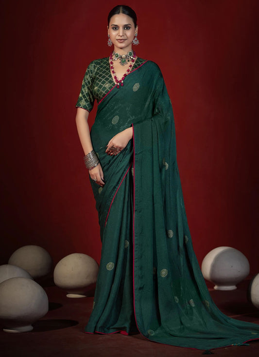 Green Silk Classic Saree Zari S19007