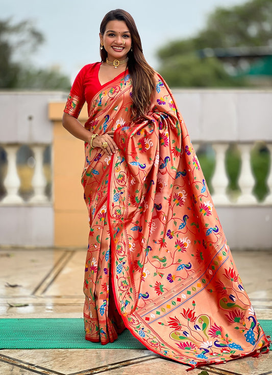 Red Kanjivaram Silk Classic Saree Jacquard Work, Woven S18796