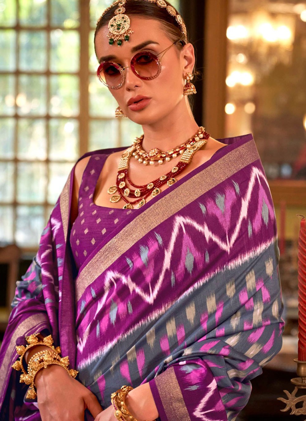Geometric Print Silk Grey Classic Saree S14902