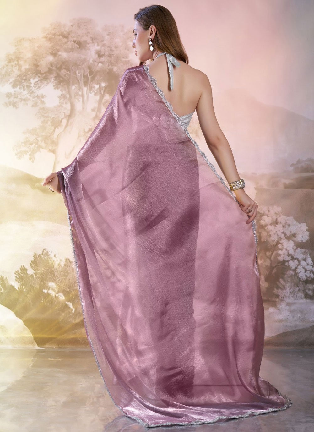Classic Saree Lace Purple Burburry Saree S13440