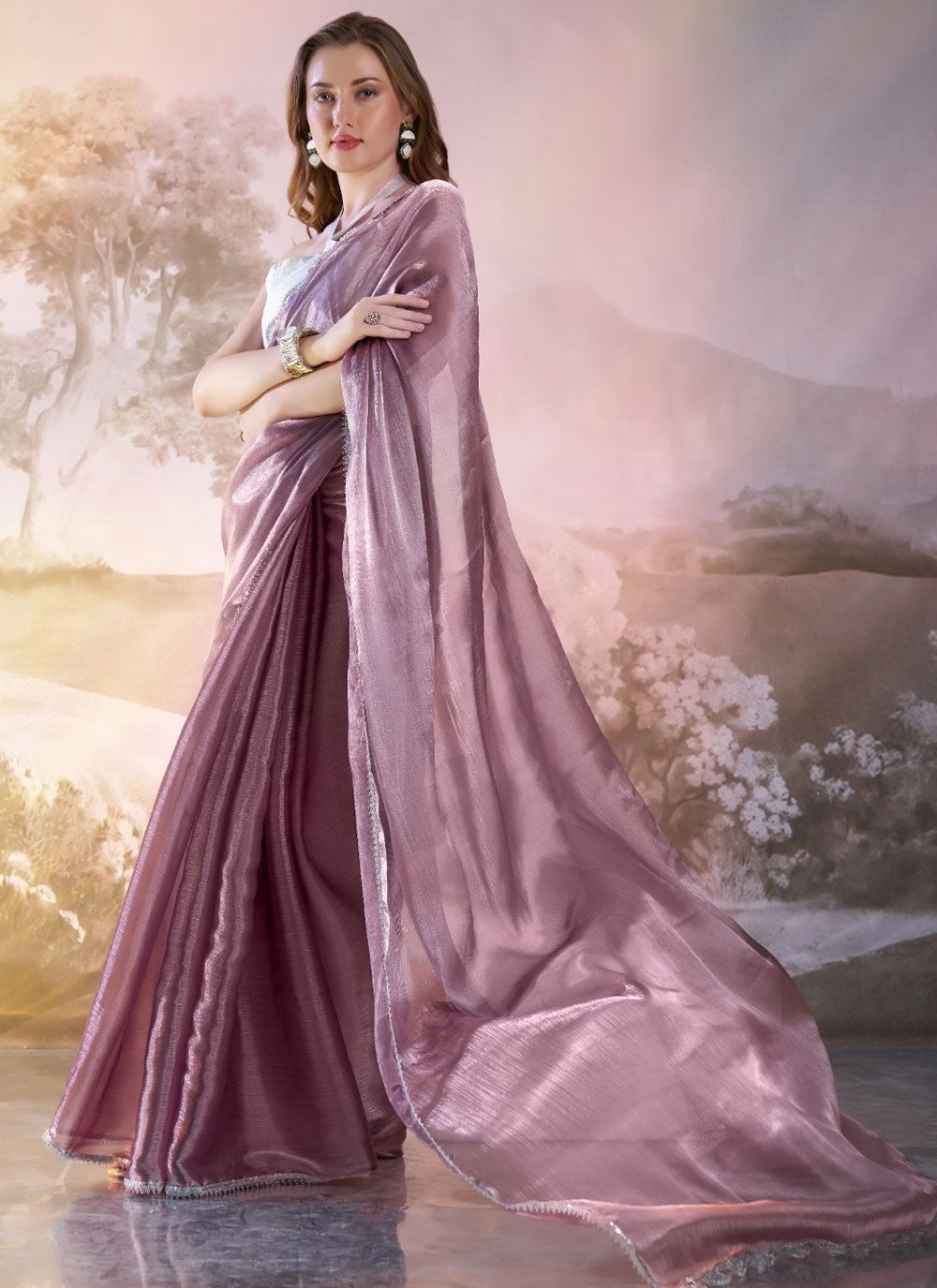 Classic Saree Lace Purple Burburry Saree S13440