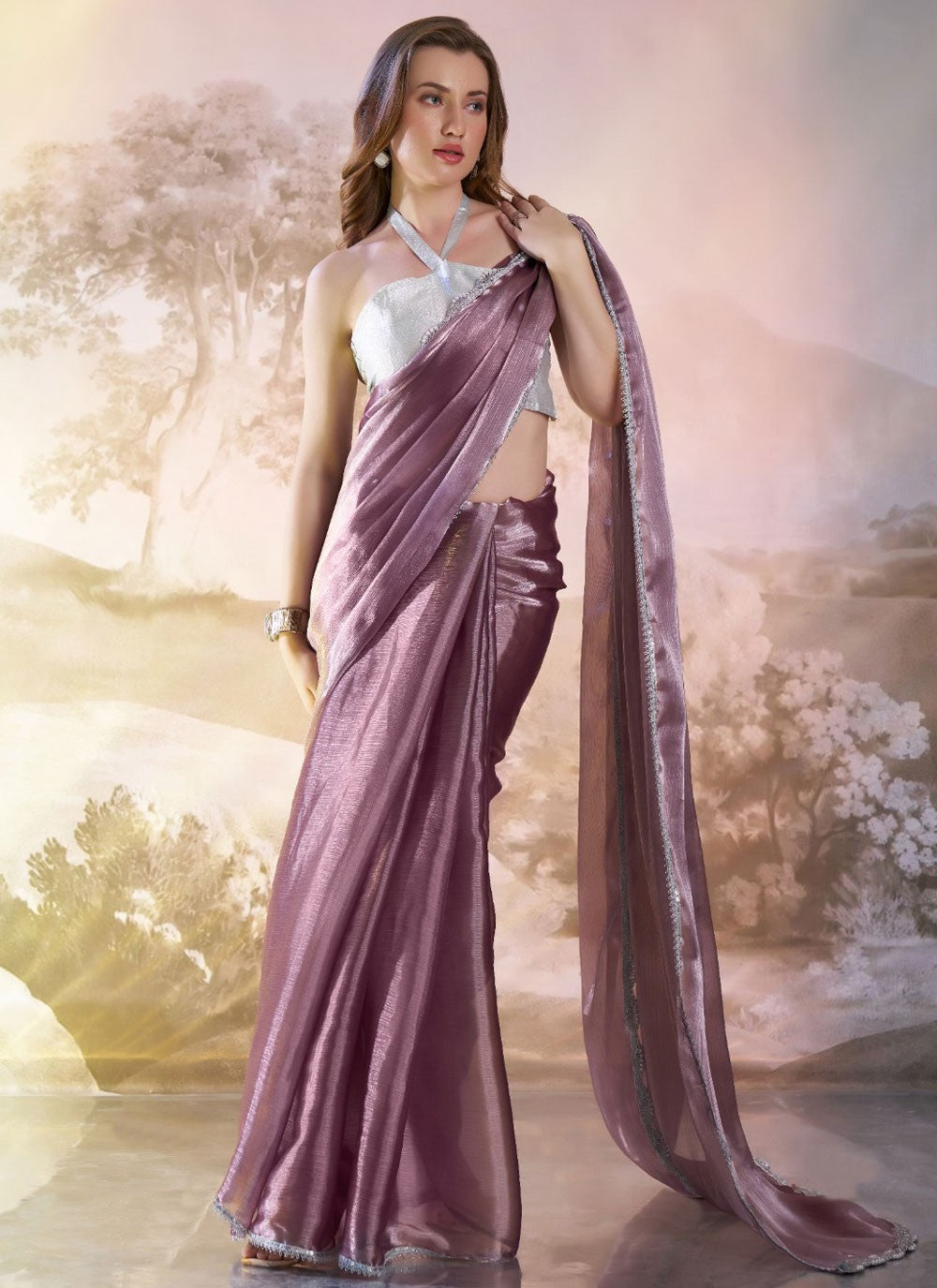 Classic Saree Lace Purple Burburry Saree S13440