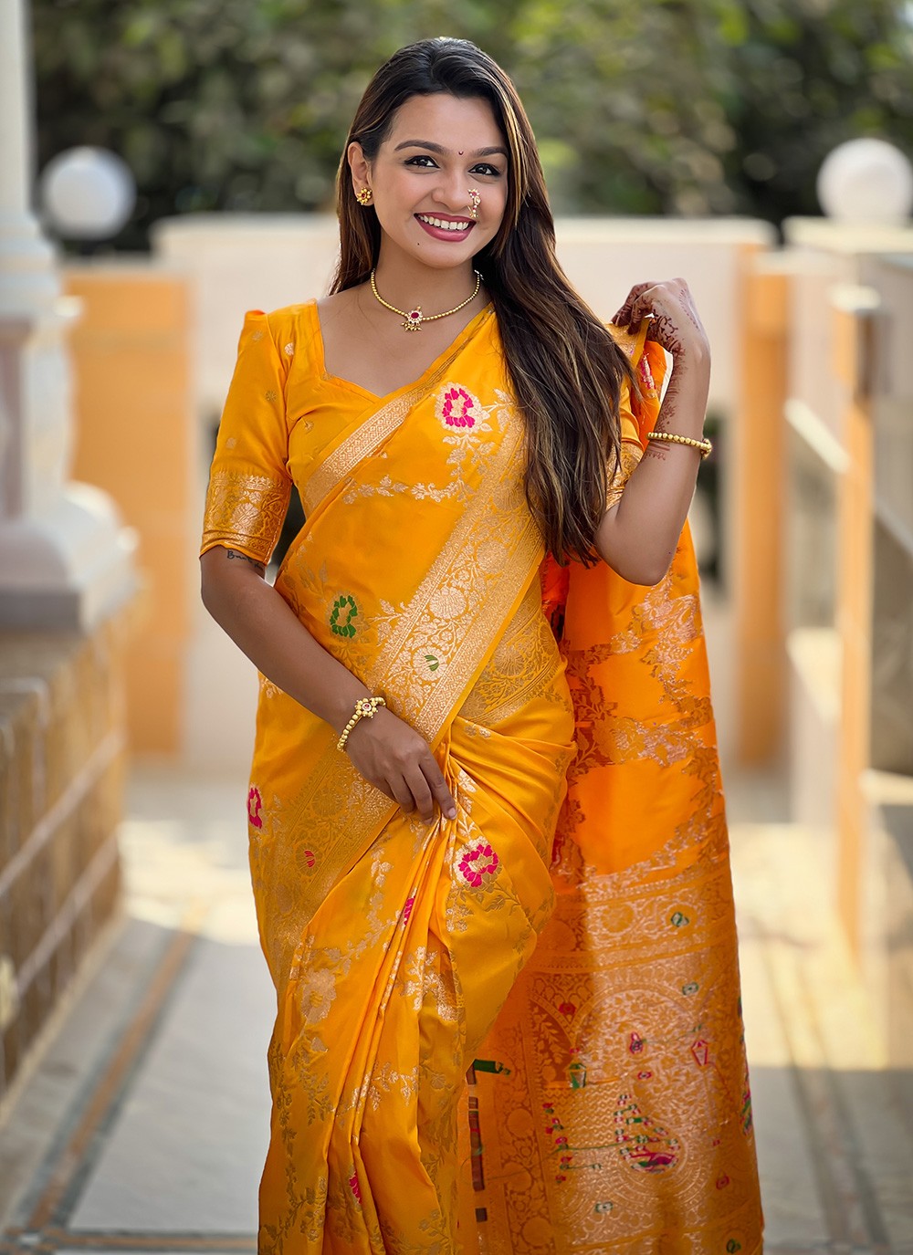 Yellow Banarasi Silk Classic Saree Meenakari S16334