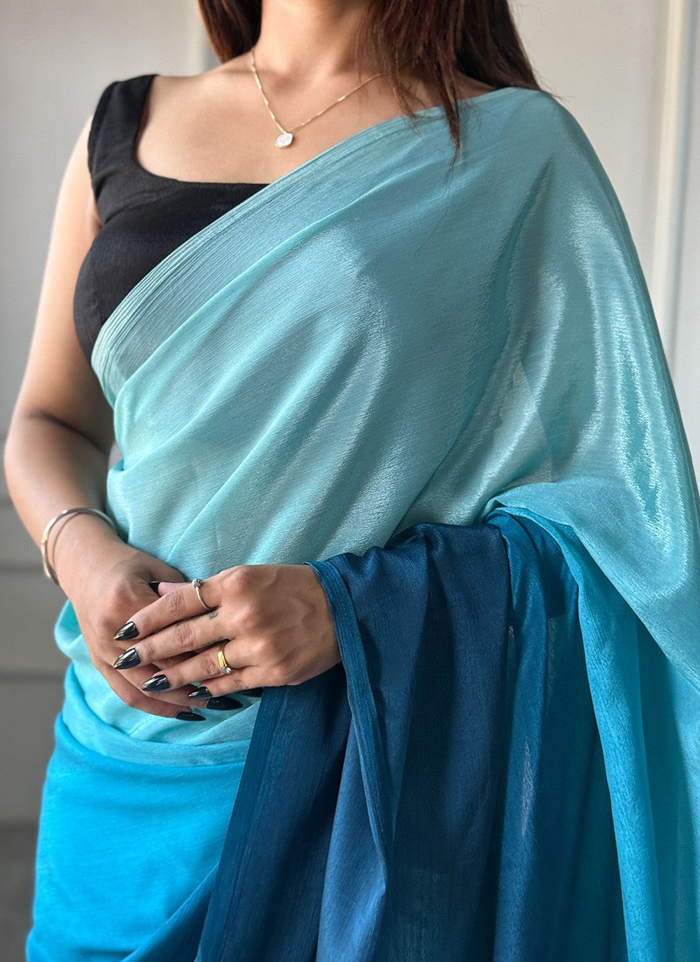 Blue Chinon Classic Saree Plain S16494