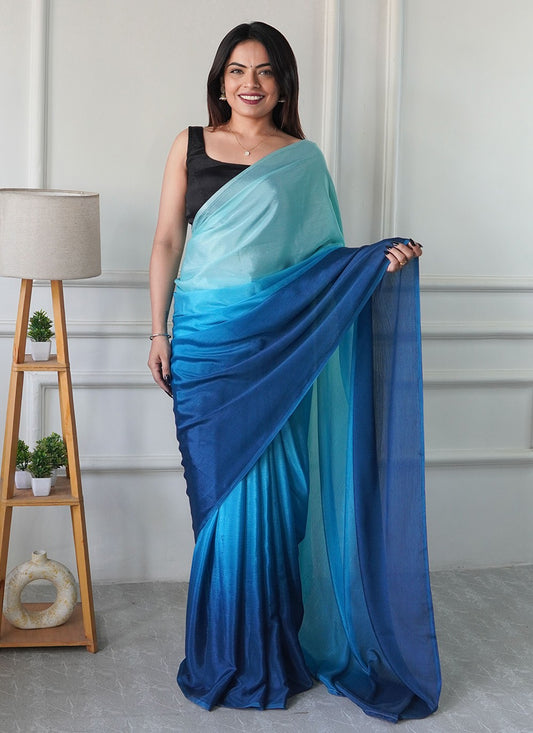 Blue Chinon Classic Saree Plain S16494