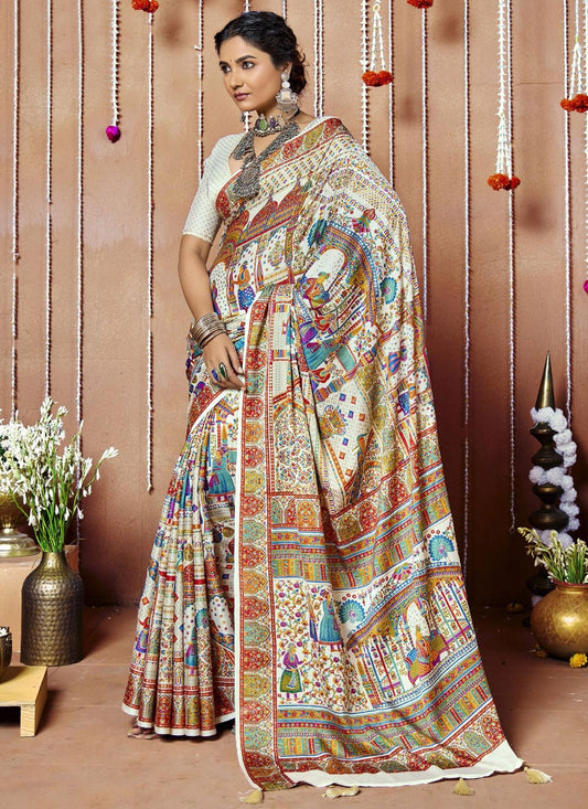 Multi Colour Faux Crepe Classic Saree Printed S20456