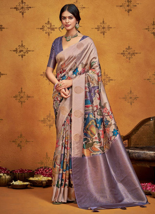 Purple Silk Classic Saree Printed, Weaving Zari S18655