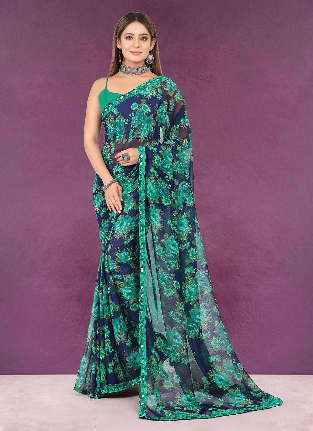 Trendy Printed Chiffon Saree - S3416